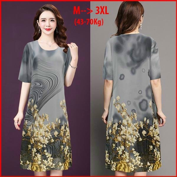 Đầm Suông Cổ Tròn In Hoa Trắng - DS18